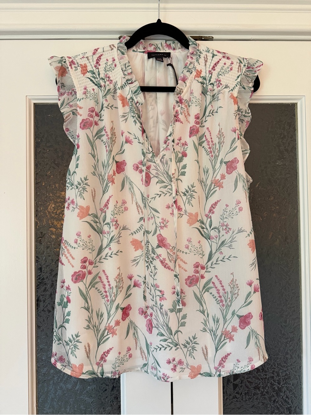 Sleeveless V-Neck Blouse with Tie
